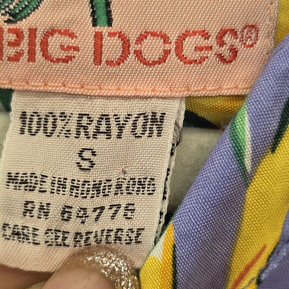 Big Dogs California Poppy Rayon Button Down Shirt Men's Size Small Vintage Blue - Picture 4 of 10